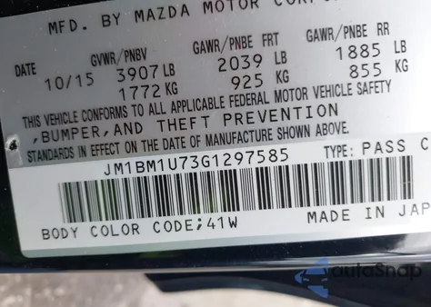 2016 Mazda Mazda3 I Sport из США, поврежденный, VIN JM1BM1U73G1297585